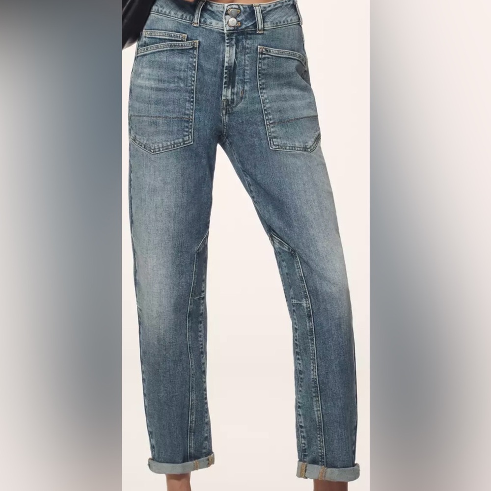 Pilcro Medium Blue Relaxed Patch-Pocket Jeans